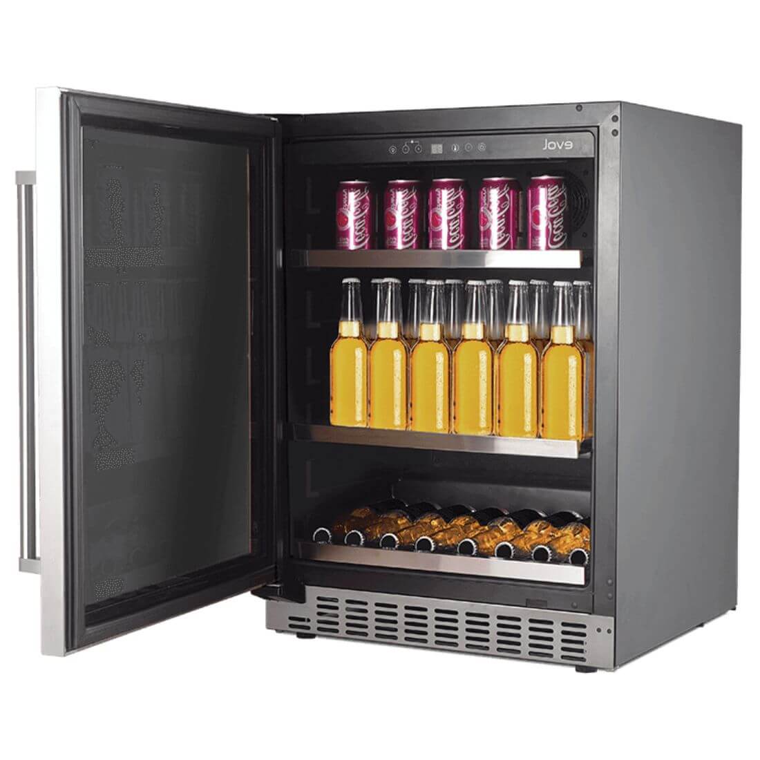 Cervejeira Evol Smart 135 Litros Inox 60cm - Abertura Esquerda com porta de vidro, acabamento inox, prateleiras e iluminação interna