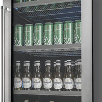 Cervejeira Tecno Professional 433 Litros Inox 60cm - Abertura Direita com porta de vidro, acabamento inox, prateleiras metálicas e iluminação interna