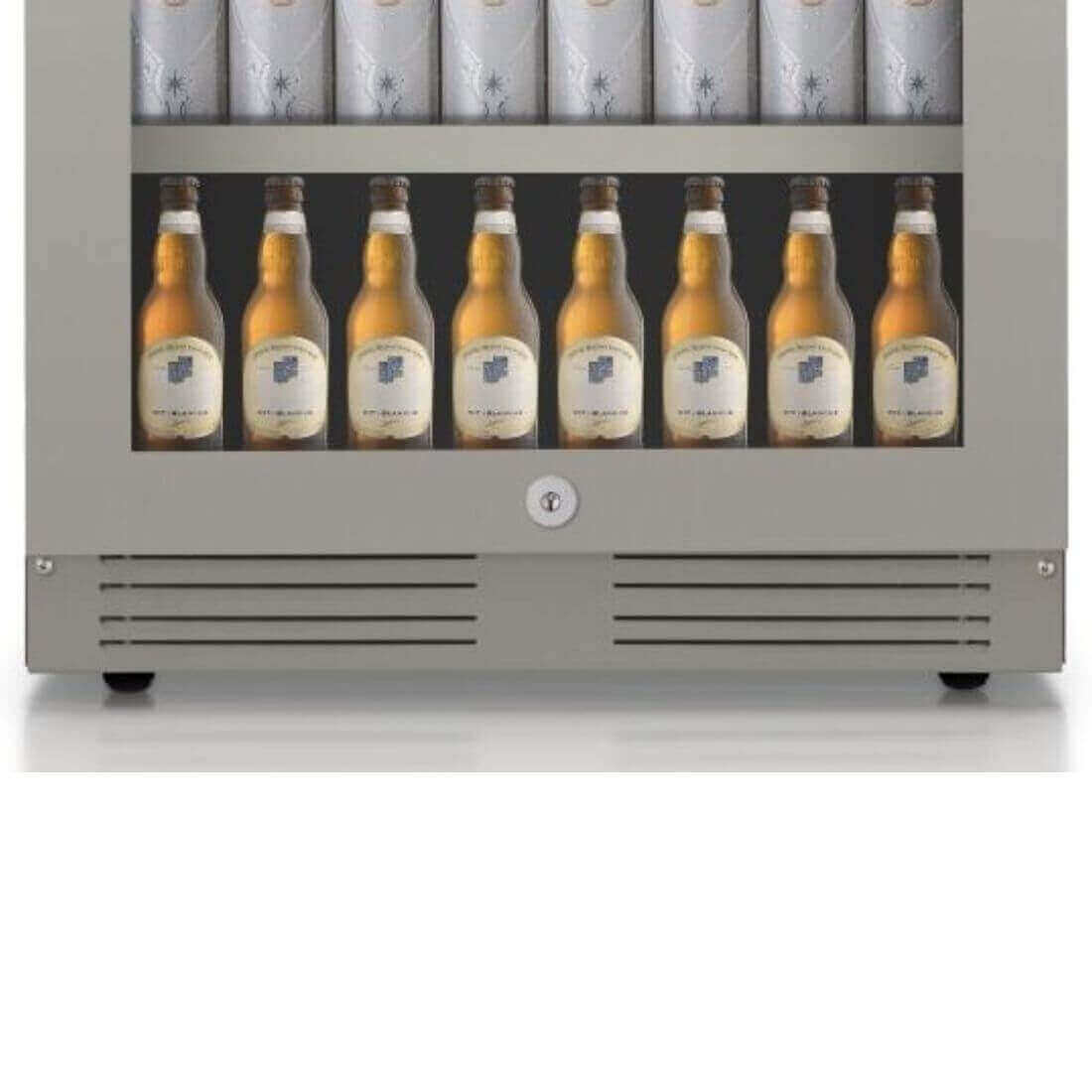 Cervejeira Tecno Professional 433 Litros Inox 60cm - Abertura Direita com porta de vidro, interior iluminado, prateleiras e acabamento inox