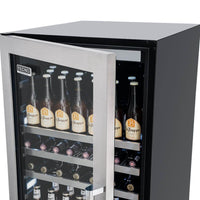 Cervejeira Tecno Professional 433 Litros Inox 60cm - Abertura Esquerda: cervejeira inox com porta de vidro, prateleiras metálicas e iluminação interna