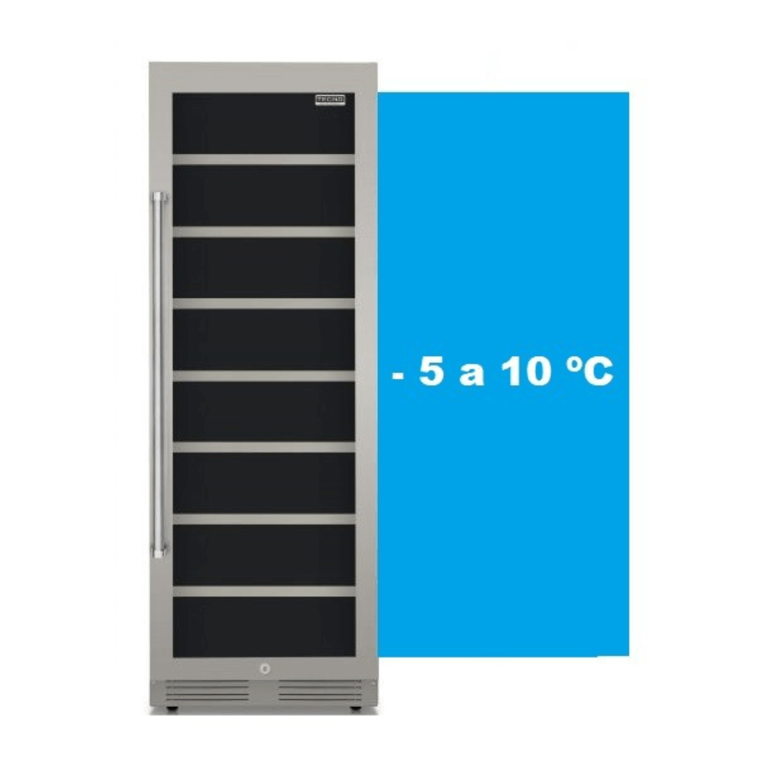 Cervejeira Tecno Professional 433 Litros Inox 60cm - Abertura Direita: cervejeira inox com porta de vidro, prateleiras e iluminação interna