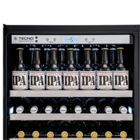 Cervejeira Tecno Professional 433 Litros Inox 60cm - Abertura Direita: cervejeira inox com porta de vidro, prateleiras metálicas e iluminação interna LED