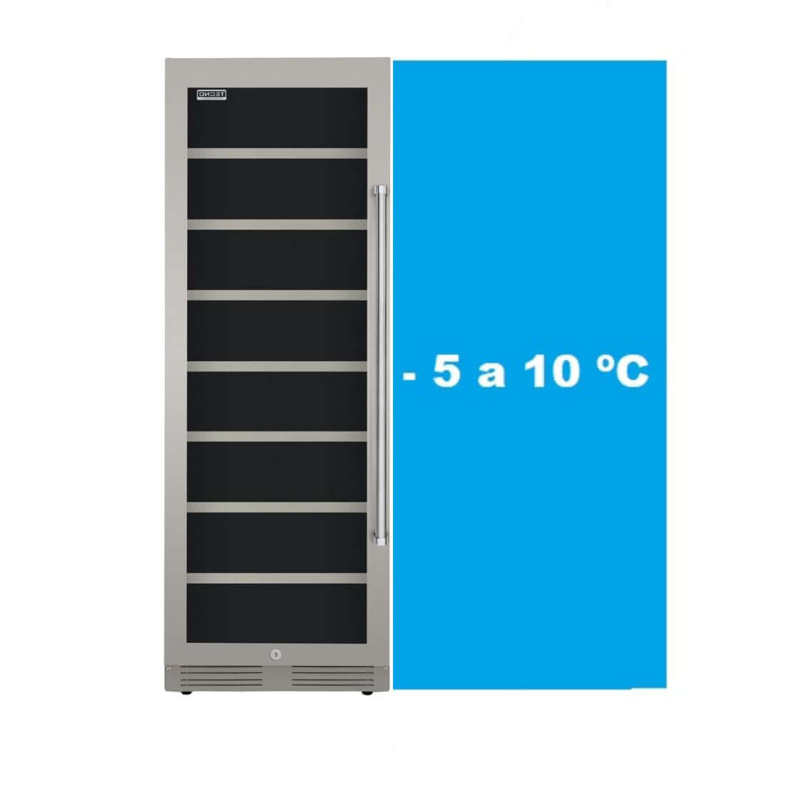 Cervejeira Tecno Professional 433 Litros Inox 60cm - Abertura Esquerda: beer center inox com porta de vidro, prateleiras internas e acabamento escovado