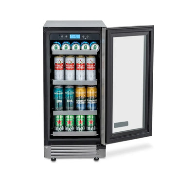 Cervejeira Tecno Professional 80 Litros Inox 38cm - Abertura Direita: cervejeira porta de vidro com acabamento inox, prateleiras reguláveis e iluminação interna