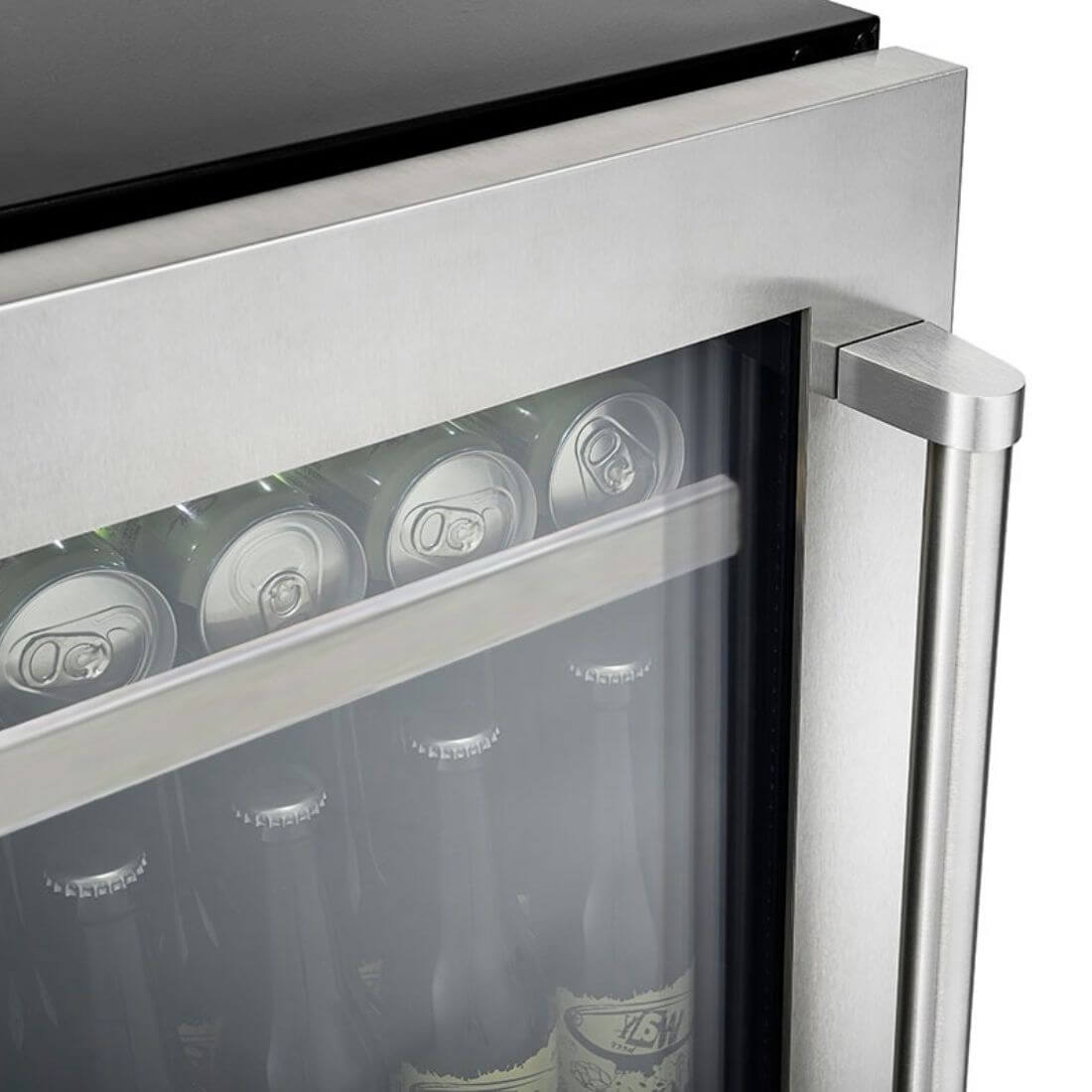 Cervejeira Tecno Professional 136 Litros Inox 60cm - Abertura Esquerda: cervejeira inox com porta de vidro, prateleiras em aço e pega lateral em inox