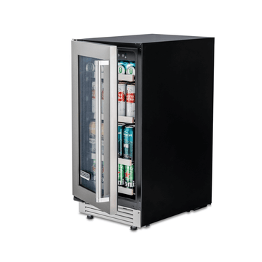Cervejeira Tecno Professional 80 litros inox 38cm abertura esquerda com porta de vidro exibindo latas e garrafas