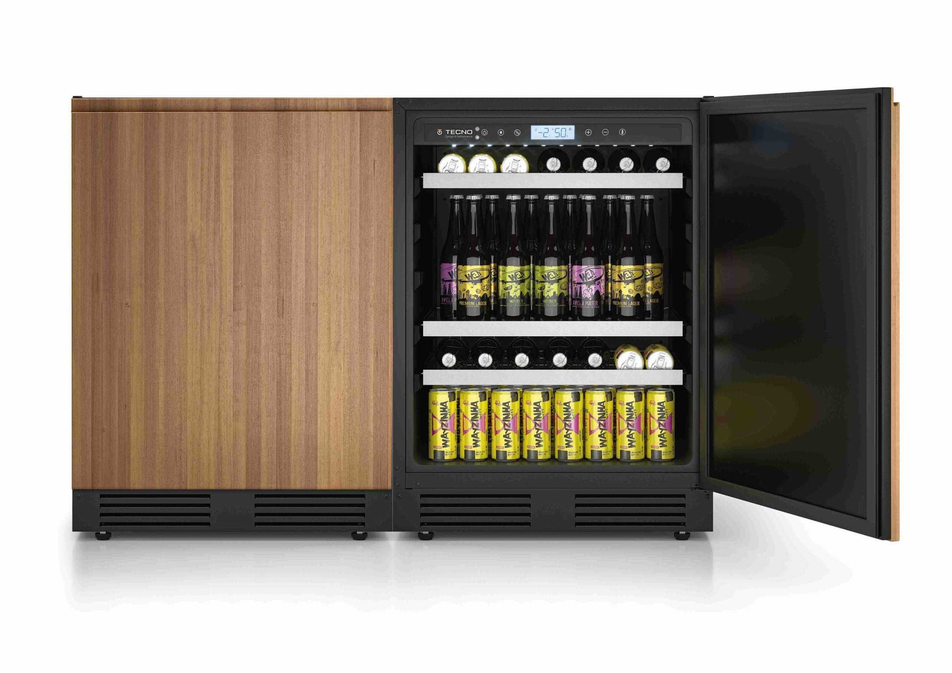 Cervejeira Tecno de Revestir 136 Litros 60cm - Porta Reversível Tecno beer center 136L embutir com porta de vidro, acabamento madeira e prateleiras iluminadas