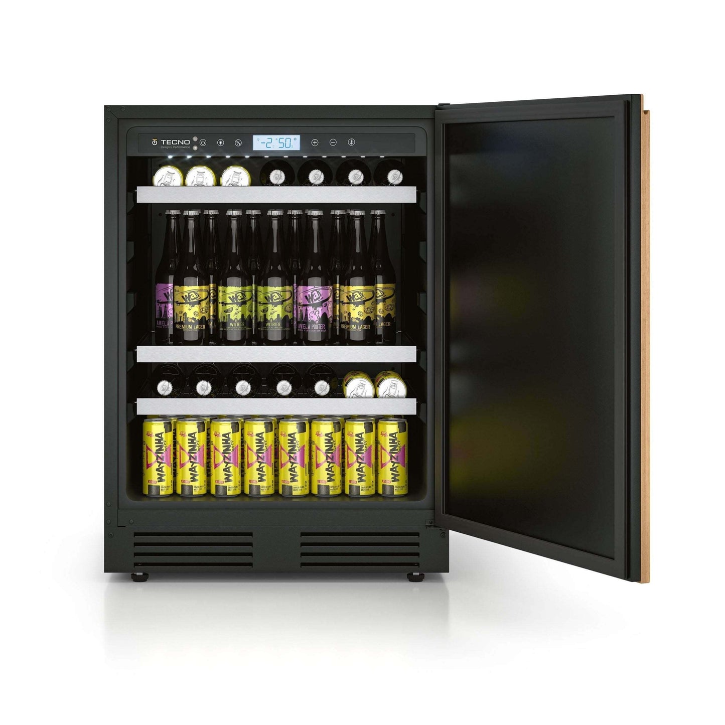 Cervejeira Tecno de Revestir 136 Litros 60cm - Porta Reversível beer center com porta de vidro reversível, prateleiras metálicas e iluminação interna