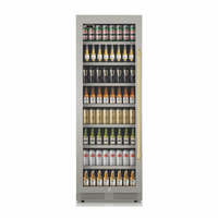 Cervejeira Tecno Vintage 433 Litro Inox 60cm - Abertura Esquerda: cervejeira de embutir inox com porta de vidro, prateleiras e alça dourada
