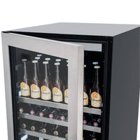 Cervejeira Tecno Vintage 433 Litro Inox 60cm - Abertura Esquerda: beer center inox com porta de vidro, prateleiras cromadas e iluminação interna