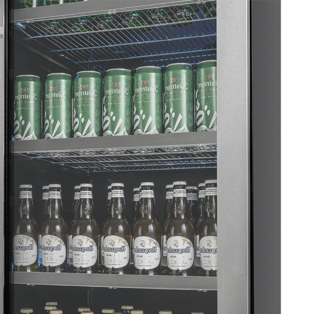 Cervejeira Tecno Vintage 433 Litros Inox 60cm - Abertura Direita com porta de vidro, acabamento inox, prateleiras metálicas e iluminação interna
