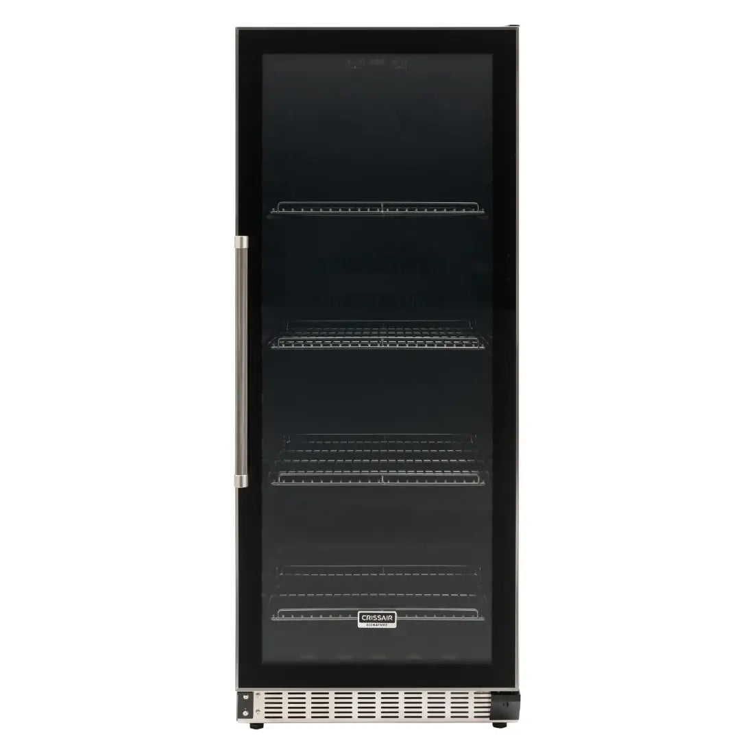 Cervejeira Crissair embutir vidro preto 320L 60cm com prateleiras internas e iluminação LED, visual frontal