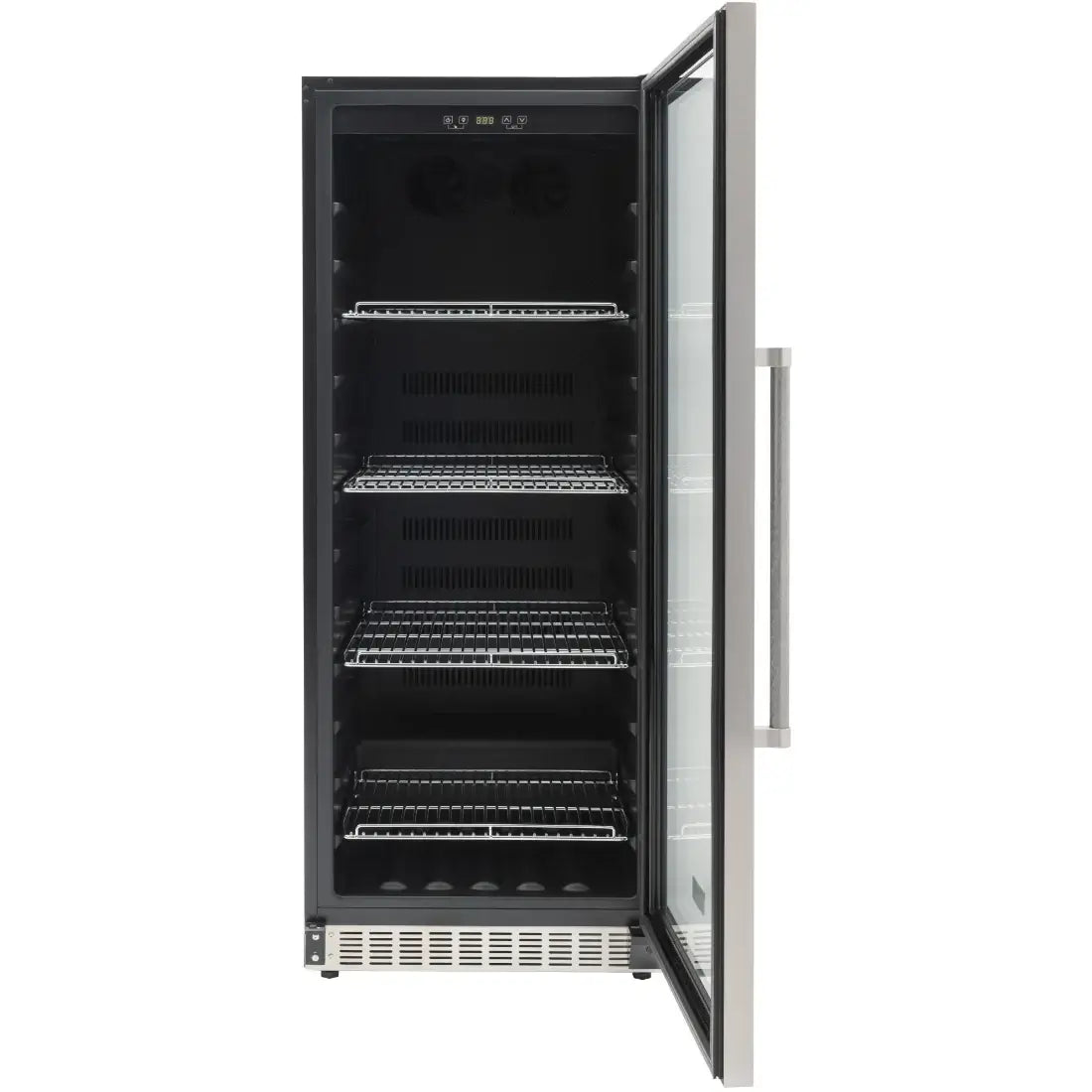 Cervejeira Crissair embutir vidro preto 320L com portas de vidro, prateleiras metálicas e iluminação LED