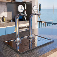 Chopeira Naja Cheffer Smart 2 Torneiras Independentes com Lava Copos: chopeira naja de bancada em inox com duas torres cromadas e base lavável