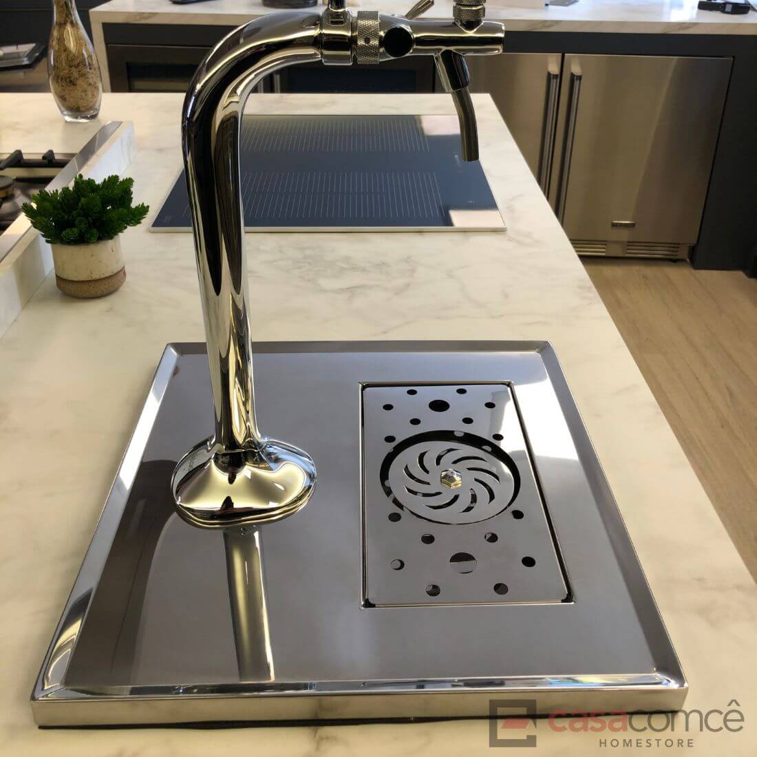 Chopeira Naja Cheffer Smart 1 Torneira com Lava Copos em inox para bancada, torre naja cromada e bandeja de coletas embutida