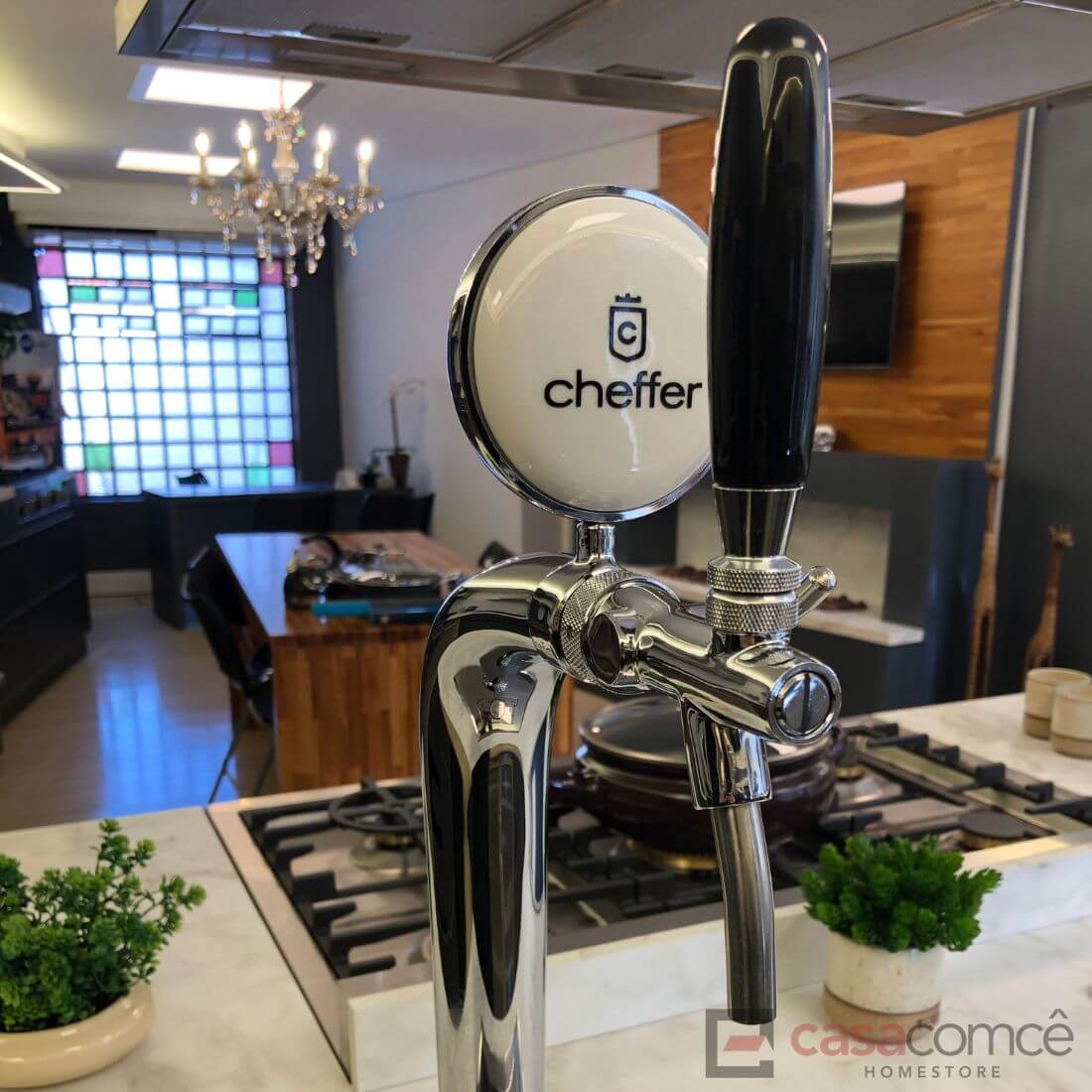 Chopeira Naja Cheffer Smart 1 Torneira com Lava Copos - chopeira naja em inox com torre única preta e acabamento polido para bancada