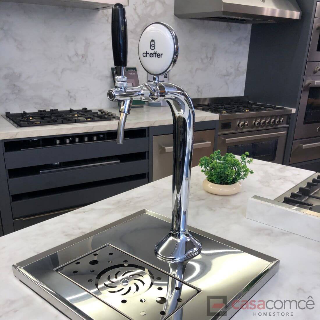 Chopeira Naja Cheffer Smart 1 Torneira com Lava Copos chopeira naja em inox polido para bancada com torre única e drip tray embutido