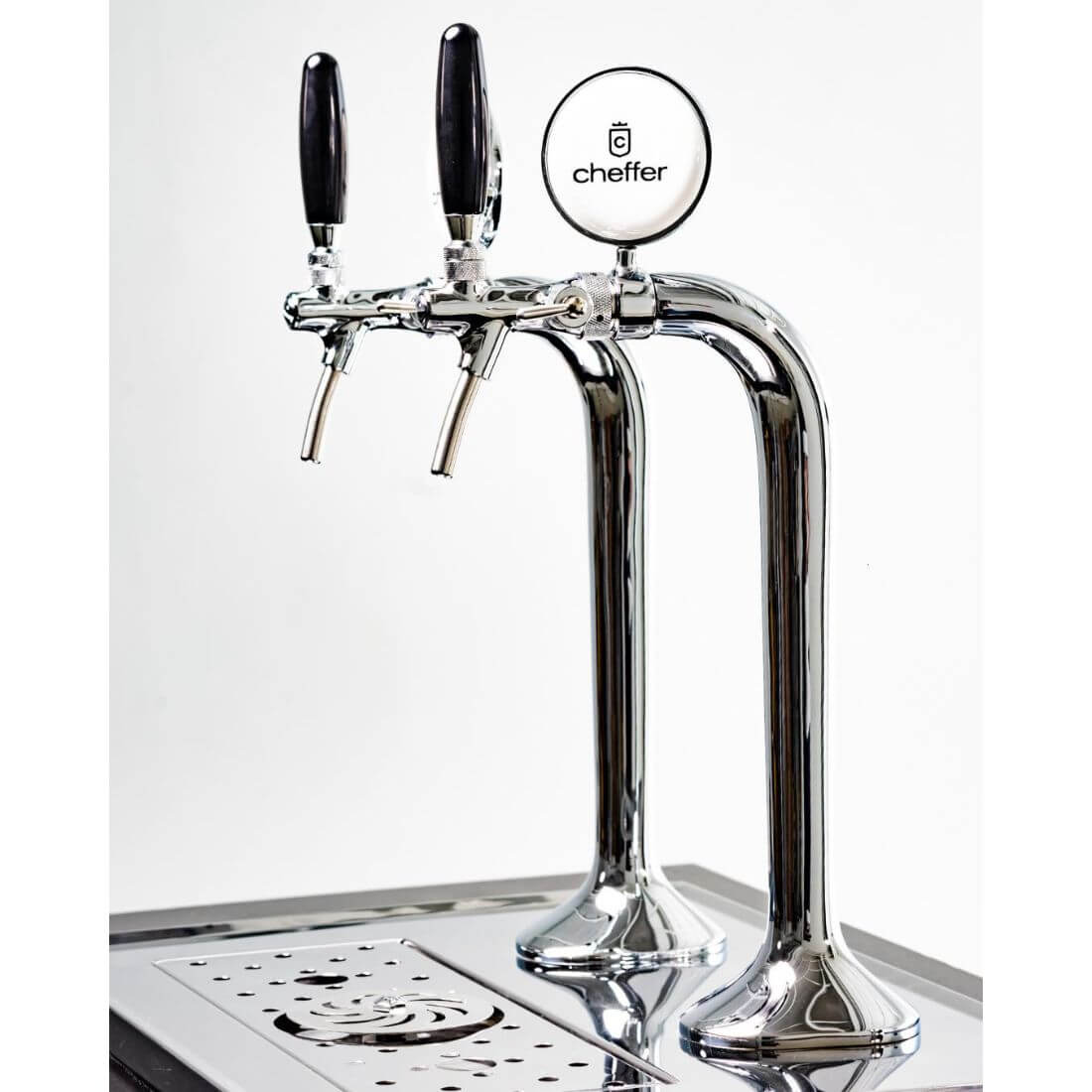 Chopeira Naja Cheffer Smart 2 Torneiras Independentes com Lava Copos - chopeira naja em inox com torre dupla cromada e alças pretas