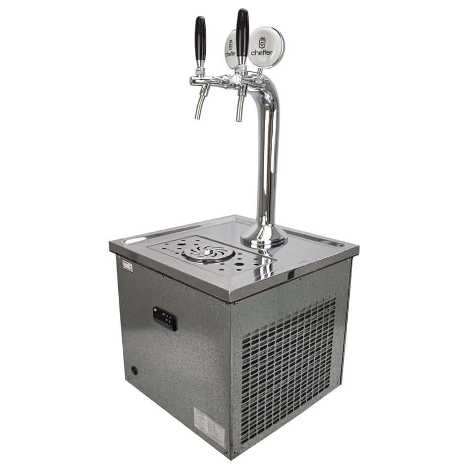 Chopeira Naja Cheffer Smart 2 Torneiras com Lava Copos - chopeira naja de bancada em inox com torre dupla cromada e acabamento escovado