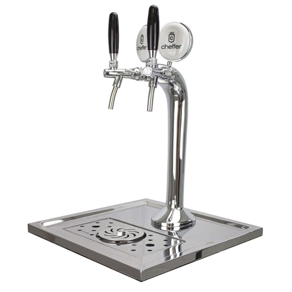 Chopeira Naja Cheffer Smart 2 Torneiras com Lava Copos: chopeira naja em inox com torre dupla cromada, 2 torneiras e bandeja para bancada