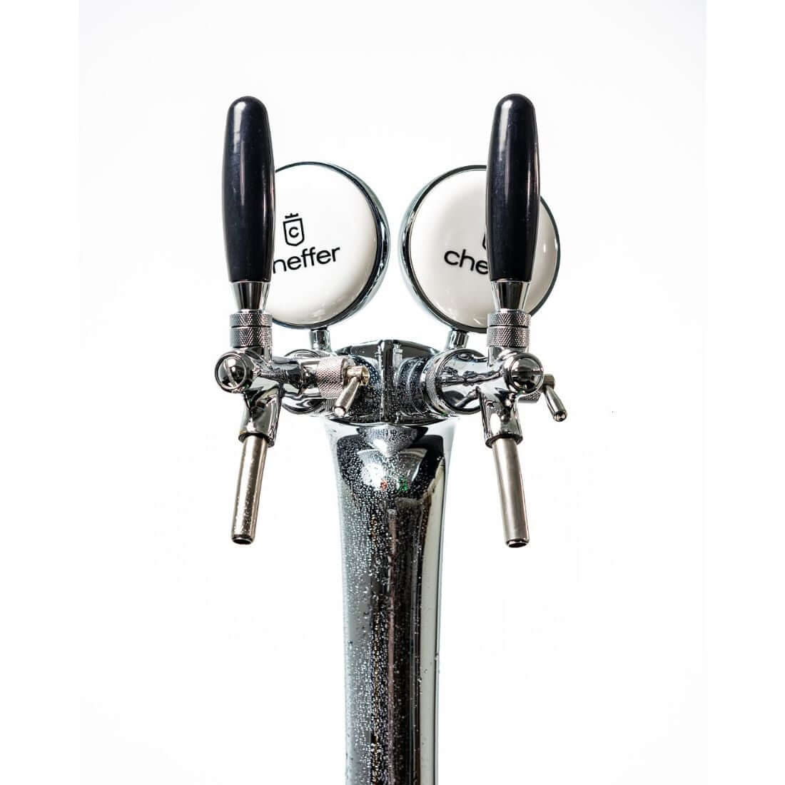 Chopeira Naja Cheffer Smart 2 Torneiras com Lava Copos - chopeira naja em inox com torre dupla e alças pretas, para bancada compacta