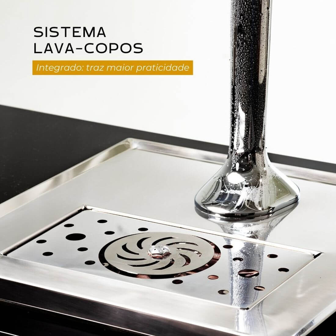 Chopeira Naja Cheffer Smart 2 Torneiras com Lava Copos: chopeira naja em inox com 2 torneiras, lava-copos integrado e acabamento polido