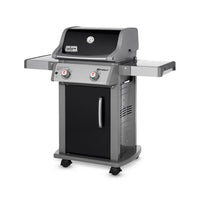 Churrasqueira a Gás Weber 2 Queimadores 120cm com Rodízio Spirit E-210 em inox escovado, 2 queimadores, tampa com termômetro e prateleiras laterais