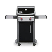 Churrasqueira a Gás Weber 2 Queimadores 120cm com Rodízio Spirit E-210 em inox escovado com tampa, grelhas e bancada lateral, instalação piso
