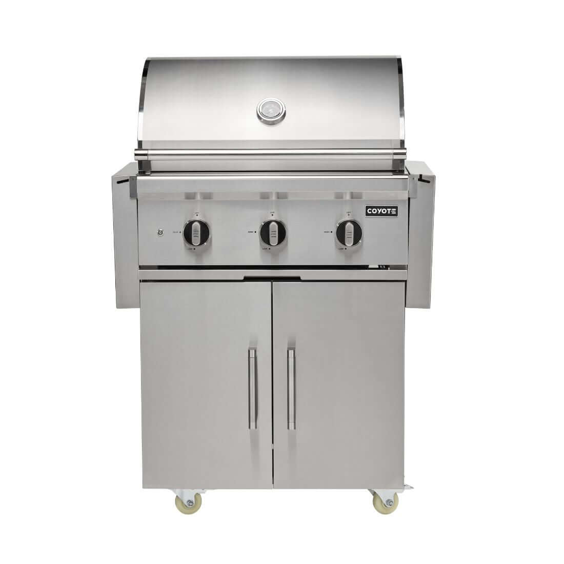 Churrasqueira a Gás Coyote 3Q Série C3 Inox 71cm com carrinho, três queimadores em aço inox.