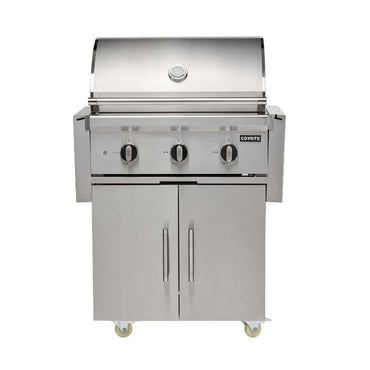 Churrasqueira a Gás Coyote 3Q Série C3 Inox 71cm com carrinho, três queimadores em aço inox.
