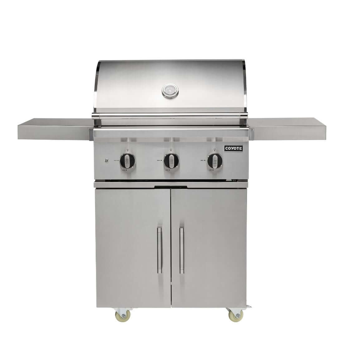 Churrasqueira a Gás Coyote 3Q Série C3 Inox 71cm com carrinho e três queimadores em aço inox.