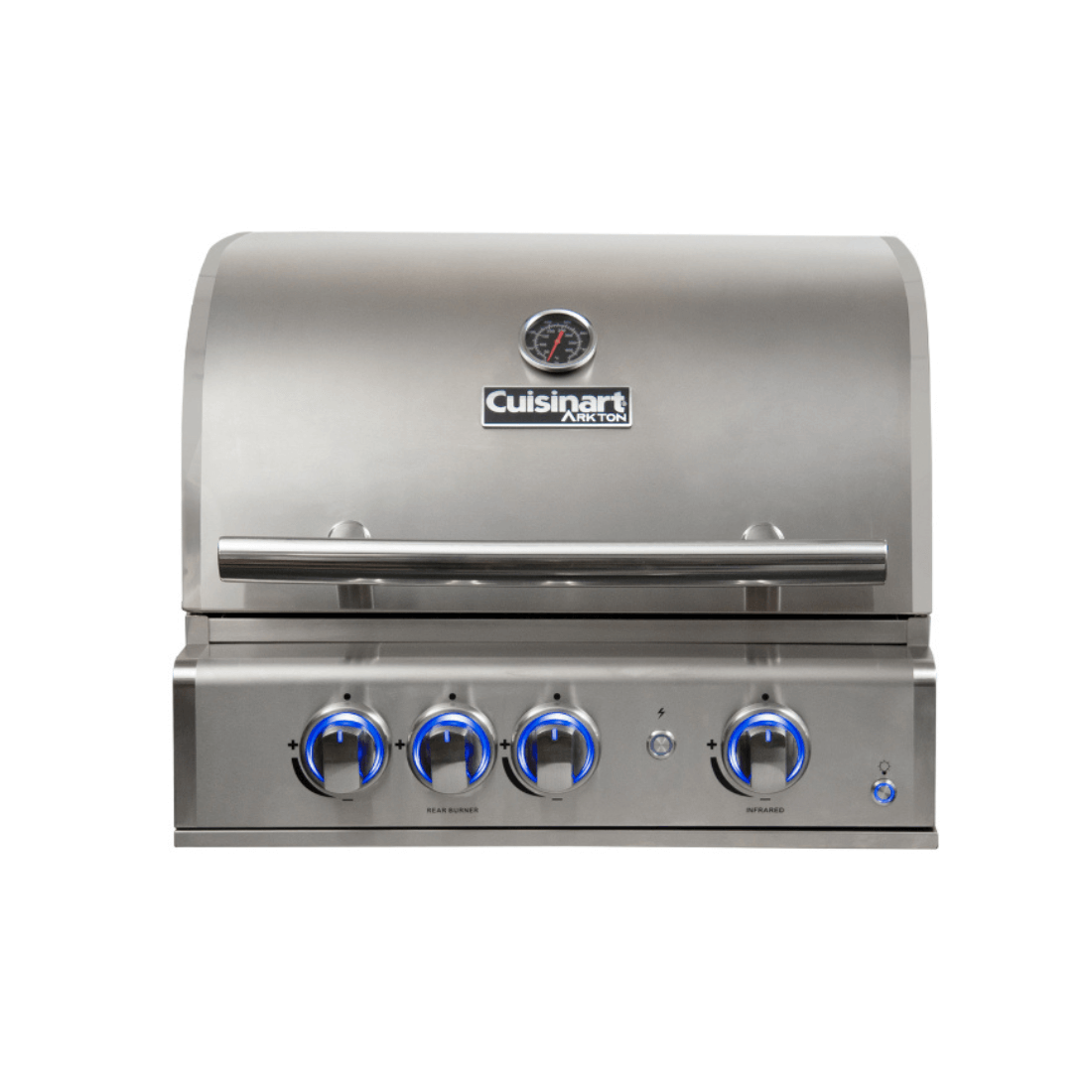 Churrasqueira a Gás Cuisinart Arkton 3 Queimadores 64cm em inox escovado para embutir com tampa, puxador e controles iluminados