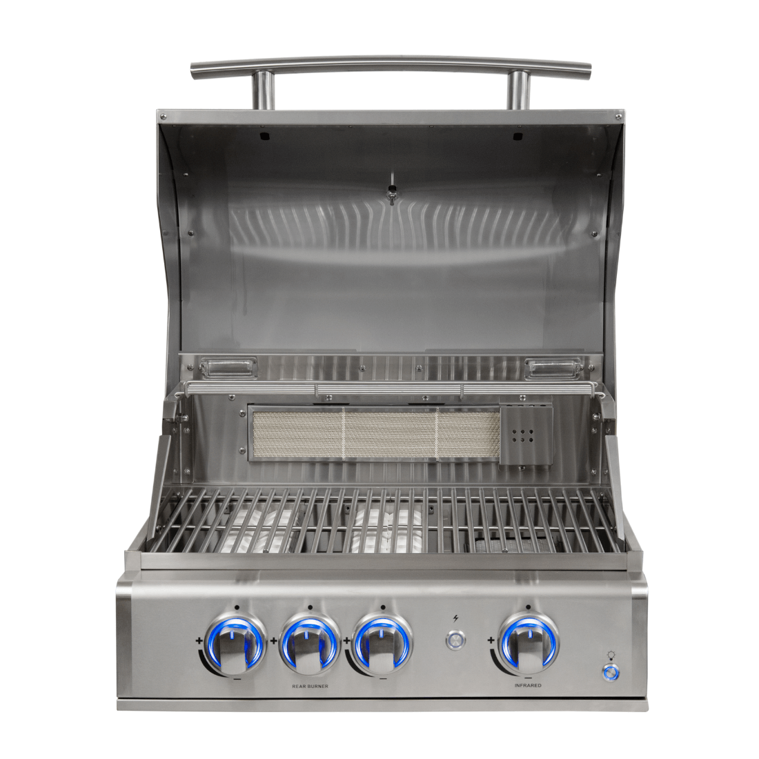 Churrasqueira a Gás Cuisinart Arkton 2 Queimadores e Sear Zone 64cm em inox escovado, 2 queimadores, grelha inox, tampa e knobs iluminados
