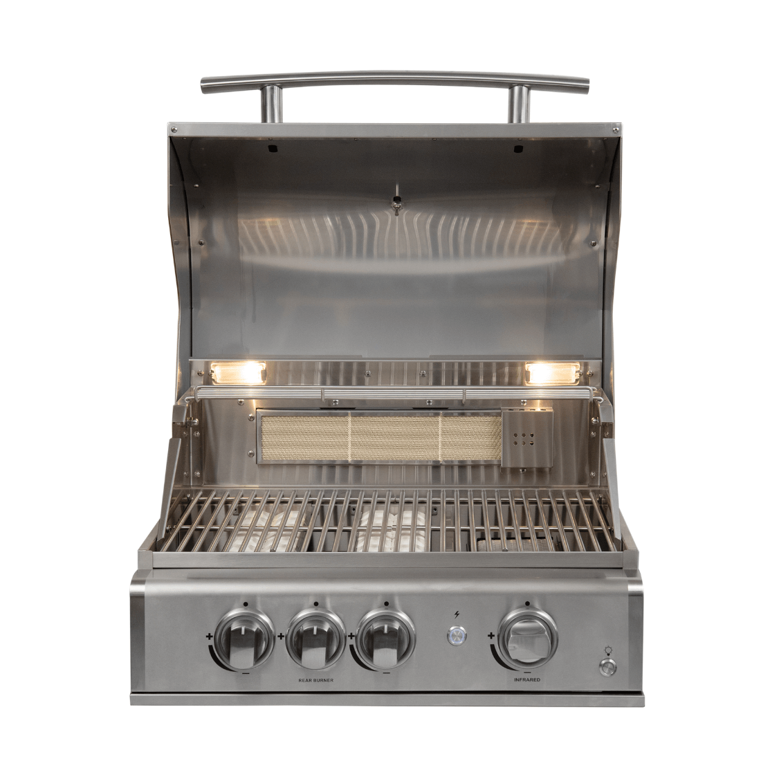 Churrasqueira a Gás Cuisinart Arkton 2 Queimadores e Sear Zone 64cm em inox escovado, 2 queimadores, grelha inox, tampa com puxador e iluminação