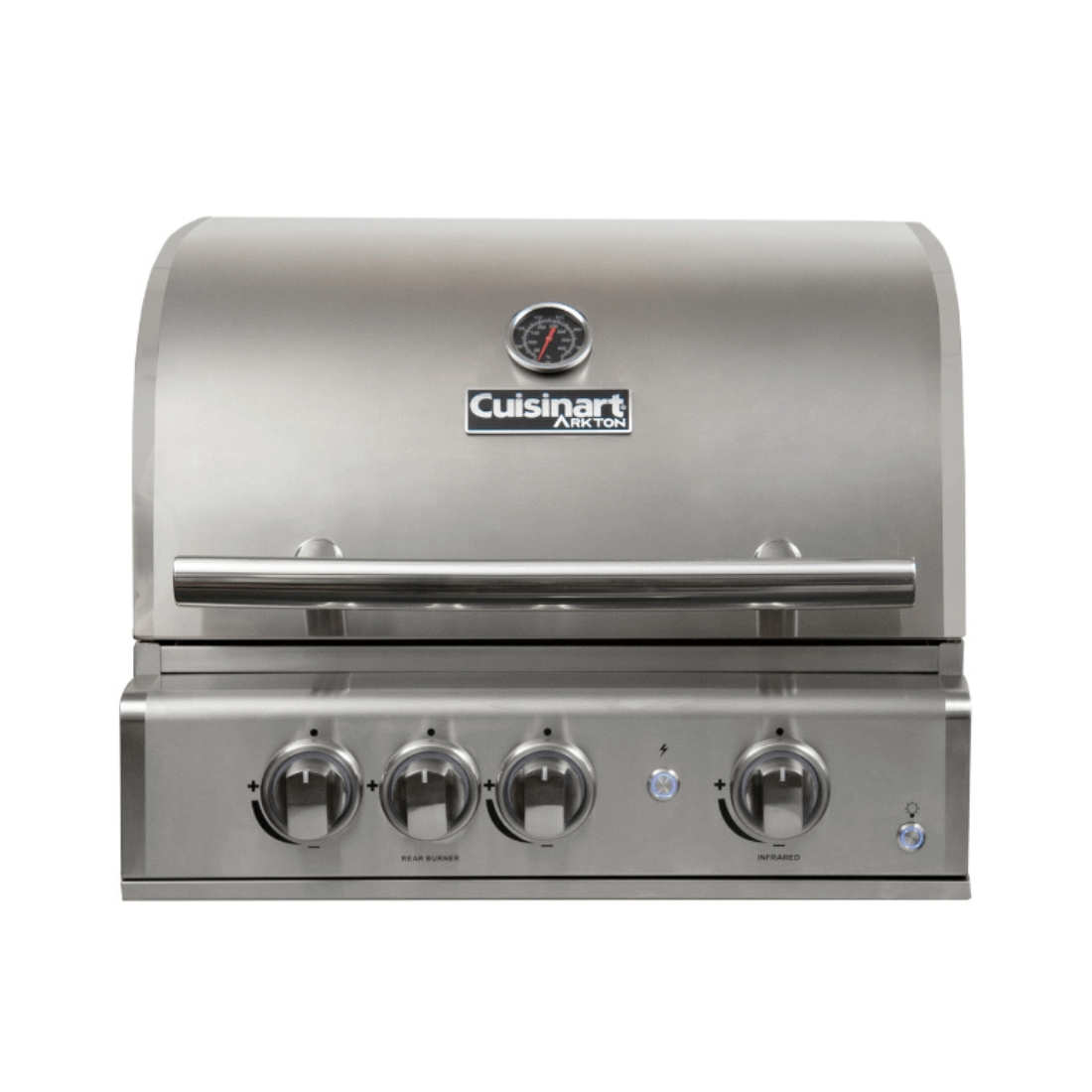 Churrasqueira a Gás Cuisinart Arkton 3 Queimadores 64cm inox escovado para embutir com tampa, termômetro e quatro botões de controle