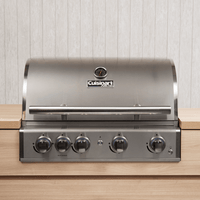 Churrasqueira a Gás Cuisinart Arkton 4 Queimadores 74cm inox embutida com tampa curva, 4 botões e puxador cromado, design premium