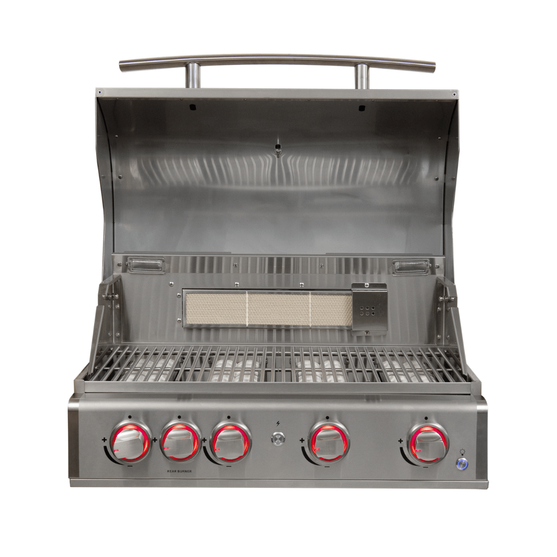 Churrasqueira a Gás Cuisinart Arkton 4 Queimadores 74cm em inox escovado, 4 queimadores, tampa articulada, grelhas e puxadores visíveis