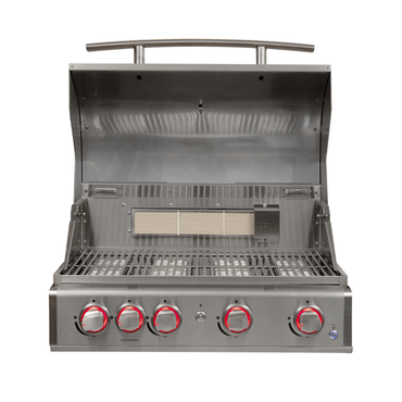 Churrasqueira a Gás Cuisinart Arkton 4 Queimadores 74cm em inox escovado, 4 queimadores, tampa articulada, grelhas e puxadores visíveis