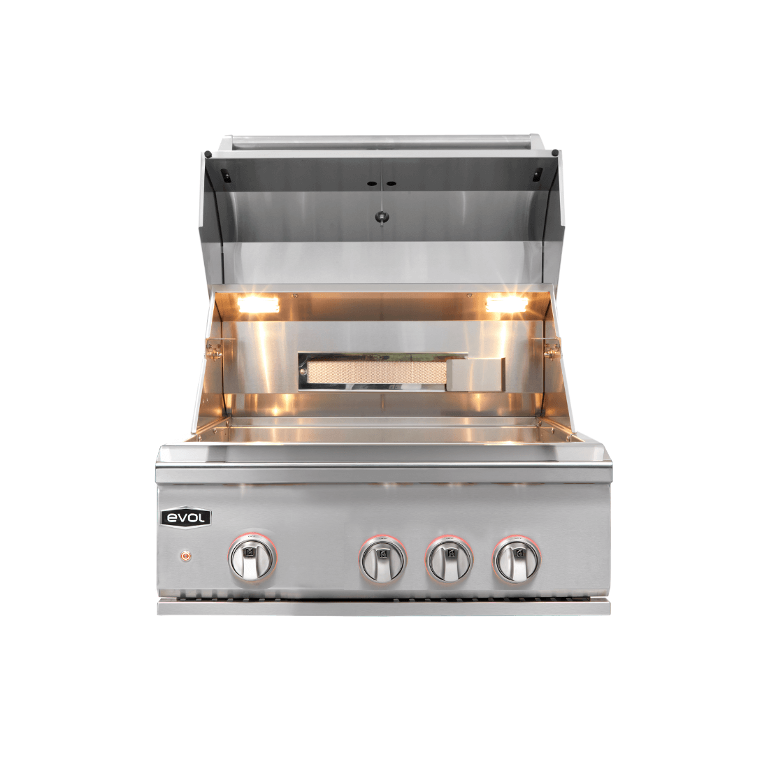 Churrasqueira à Gás Evol Modena 28'' Inox 3 Queimadores 70cm Evol, churrasqueira a gás de embutir em inox com 3 botões, tampa e iluminação interna
