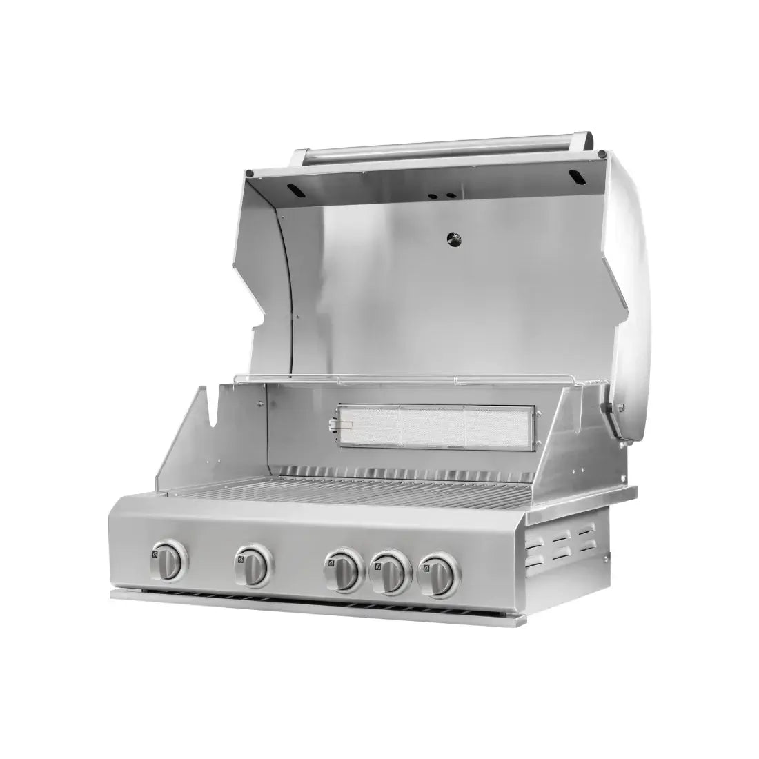 Churrasqueira a Gás Evol Florence 4 Queimadores Inox 79cm: churrasqueira a gás inox de embutir com 4 queimadores, tampa articulada e grelha em inox