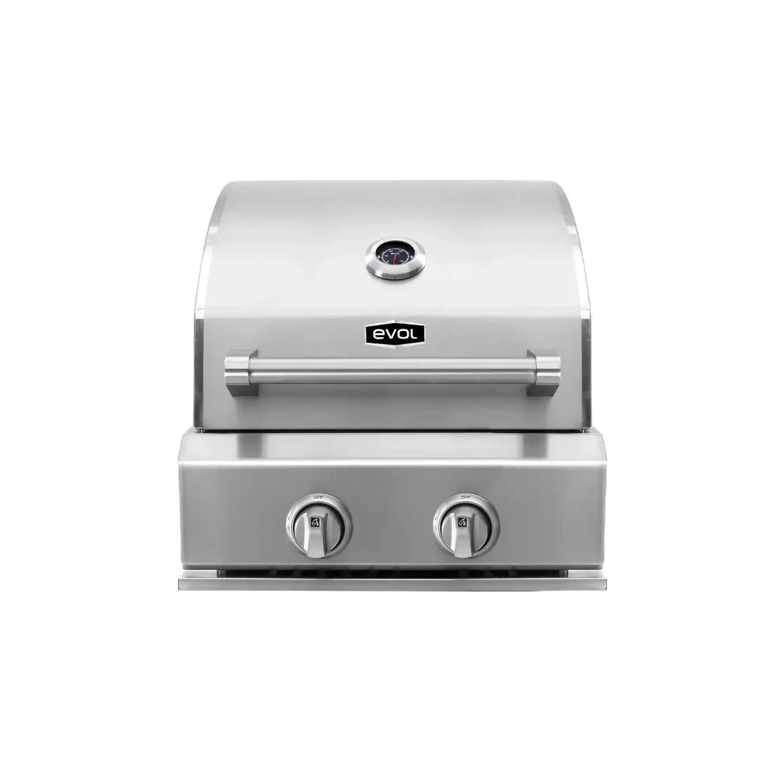 Churrasqueira à Gás Evol Capri 2 Queimadores Inox 55cm em inox escovado embutir com tampa, termômetro e 2 controles frontais