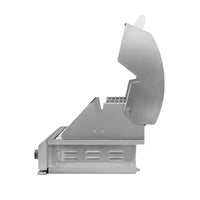 Churrasqueira à Gás Evol Capri 2 Queimadores Inox 55cm vista lateral em inox escovado com tampa articulada e grelha para embutir