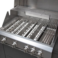 Churrasqueira a Gás Evol Florence 4 Queimadores Inox 79cm — churrasqueira a gás em inox escovado com 4 queimadores, grelhas e tampa articulada