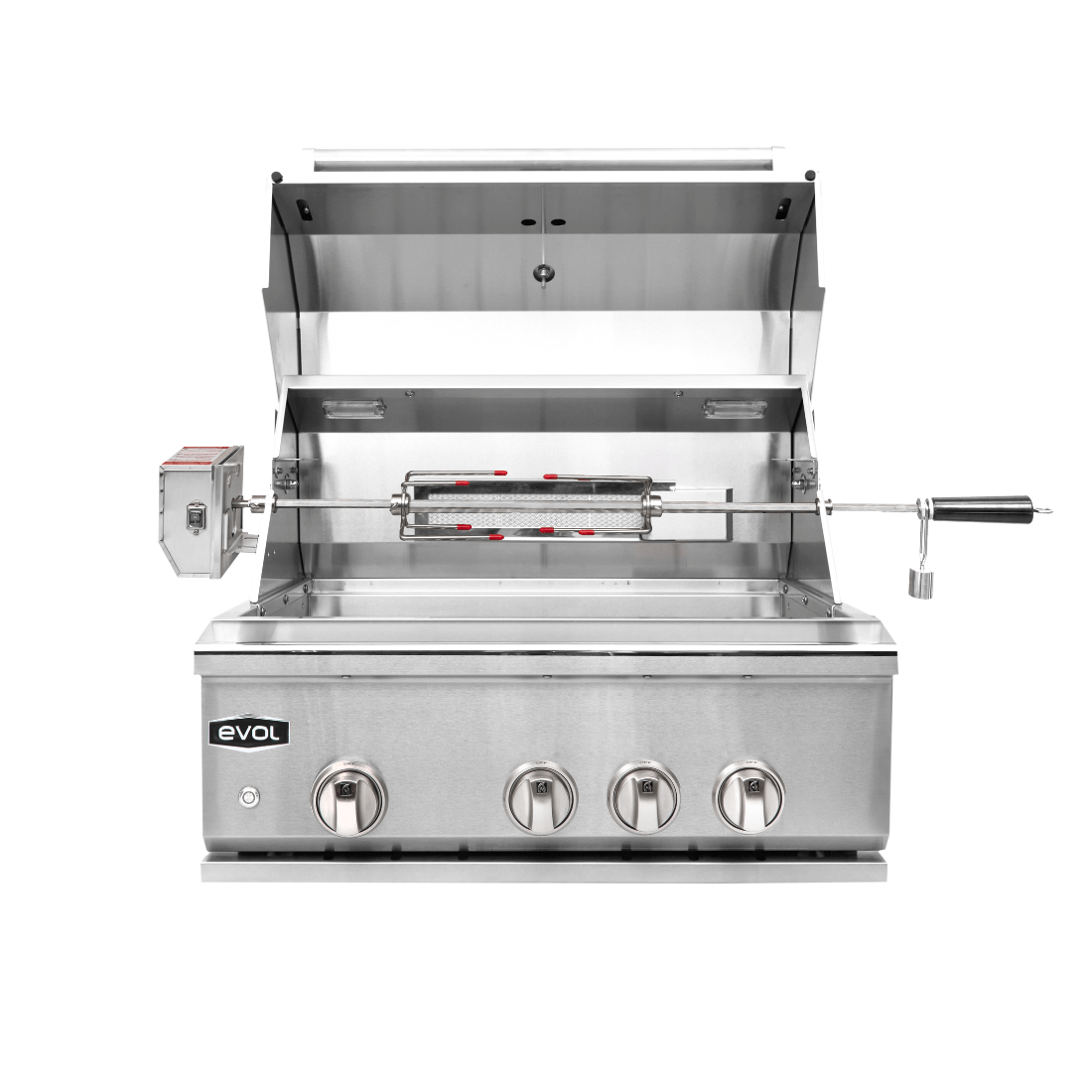 Churrasqueira à Gás Evol Modena 28'' Inox 3 Queimadores 70cm EVOL de embutir em inox escovado com 3 regulagens, grelha giratória e tampa articulada