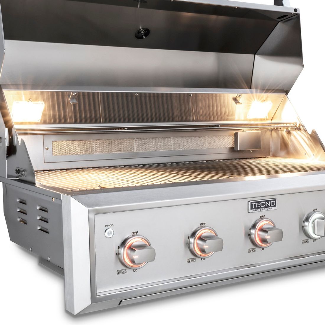 Churrasqueira Tecno a gás 3 queimadores inox 82cm com painel de controle e luz interna, design profissional em aço inox 304