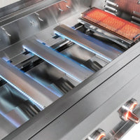 Churrasqueira Tecno inox 3 queimadores com queimador Sear e espeto infravermelho, interior em aço 304 e kit de acessórios