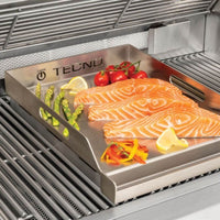 Churrasqueira Tecno a gás inox 100cm com grelha e bandeja para grelhar salmão e legumes
