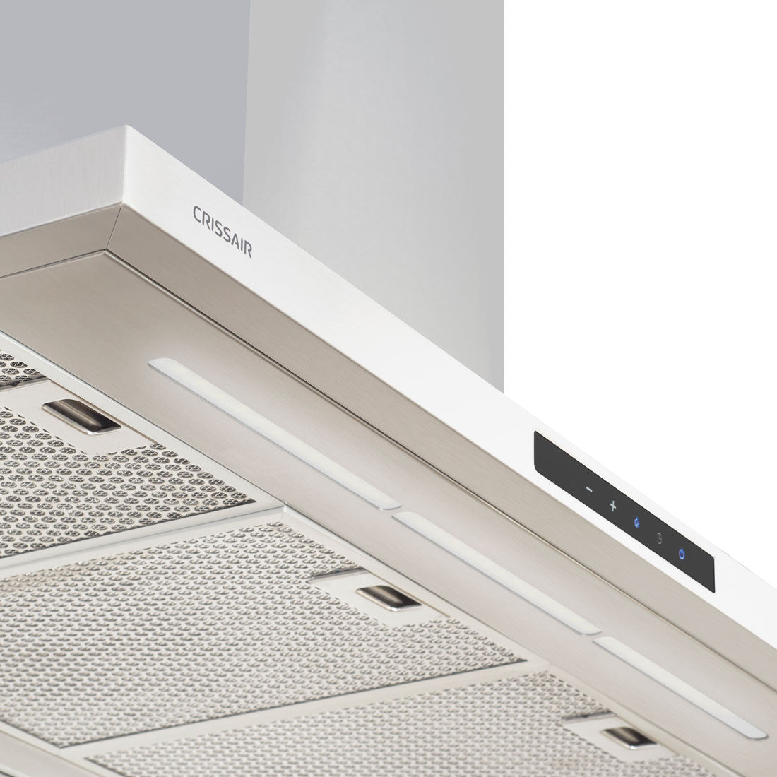 Coifa de Ilha CrissAir Slim Isola Inox 90cm, coifa de ilha em inox slim com painéis touch, LEDs Slim e duto cilíndrico visível