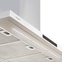 Coifa de Ilha CrissAir Slim Isola Inox 90cm, coifa de ilha em inox slim com painéis touch, LEDs Slim e duto cilíndrico visível