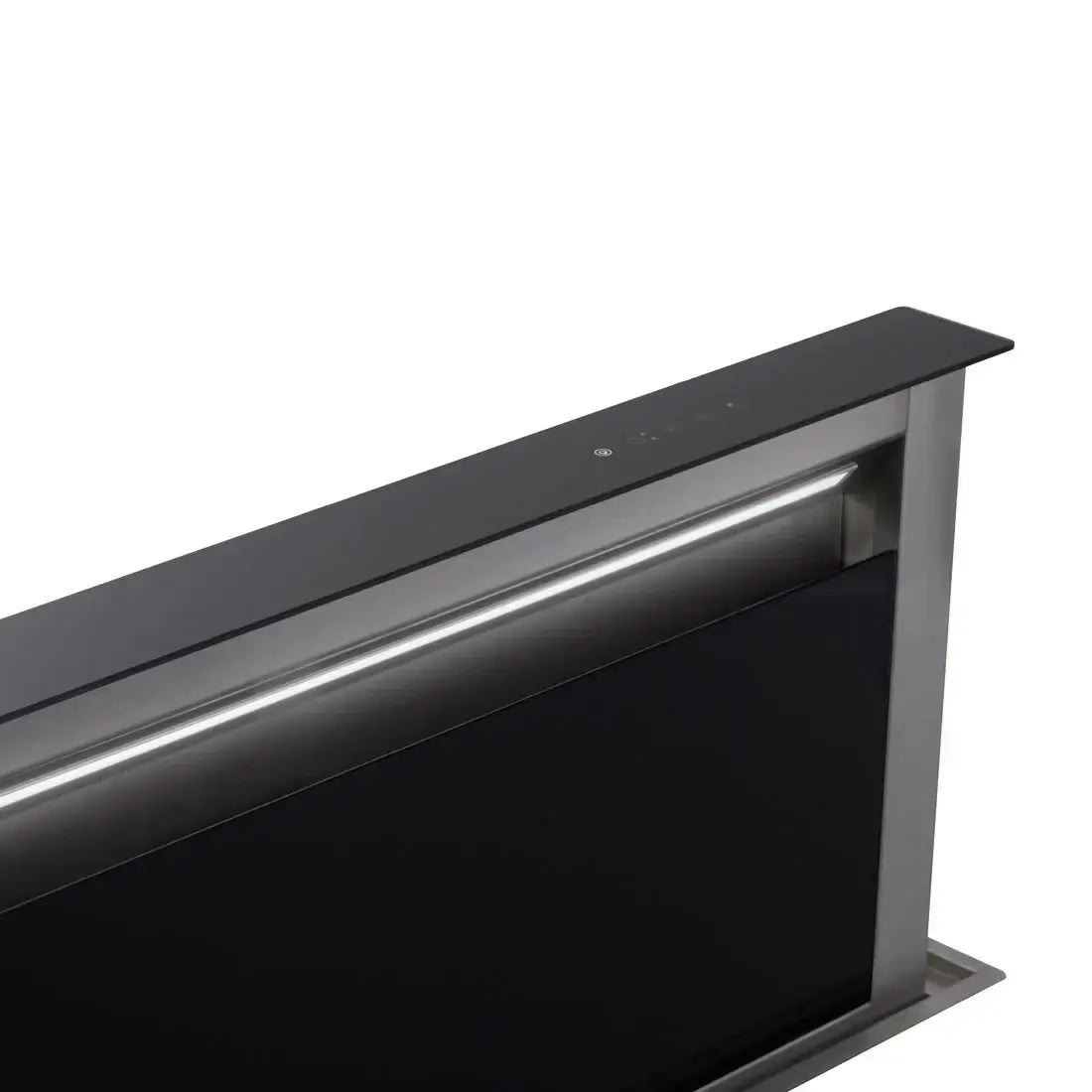 Coifa de Bancada CrissAir Dowdraft Inox e Vidro 90cm CrissAir bancada inox e vidro preto slim com iluminação LED e painel touch